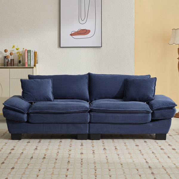 English Elm Corduroy Stylish Sleeper Sofa Loveseat with Dual-Layer Cushions & Two Support Pillows, Sturdy Frame Blue W676P184142