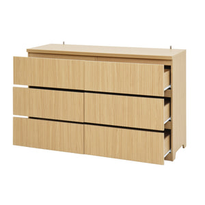 English Elm Modern Six Drawer Dresser with Wave Panel Fronts Handleless Design for Bedroom Natural W409P371357