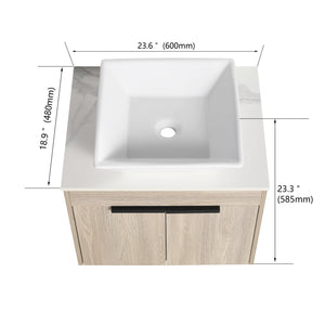 English Elm 36" Modern Floating Bathroom Vanity With Ceramic Sink, White Stone Slab, Soft-Close Doors & Storage W999S00287