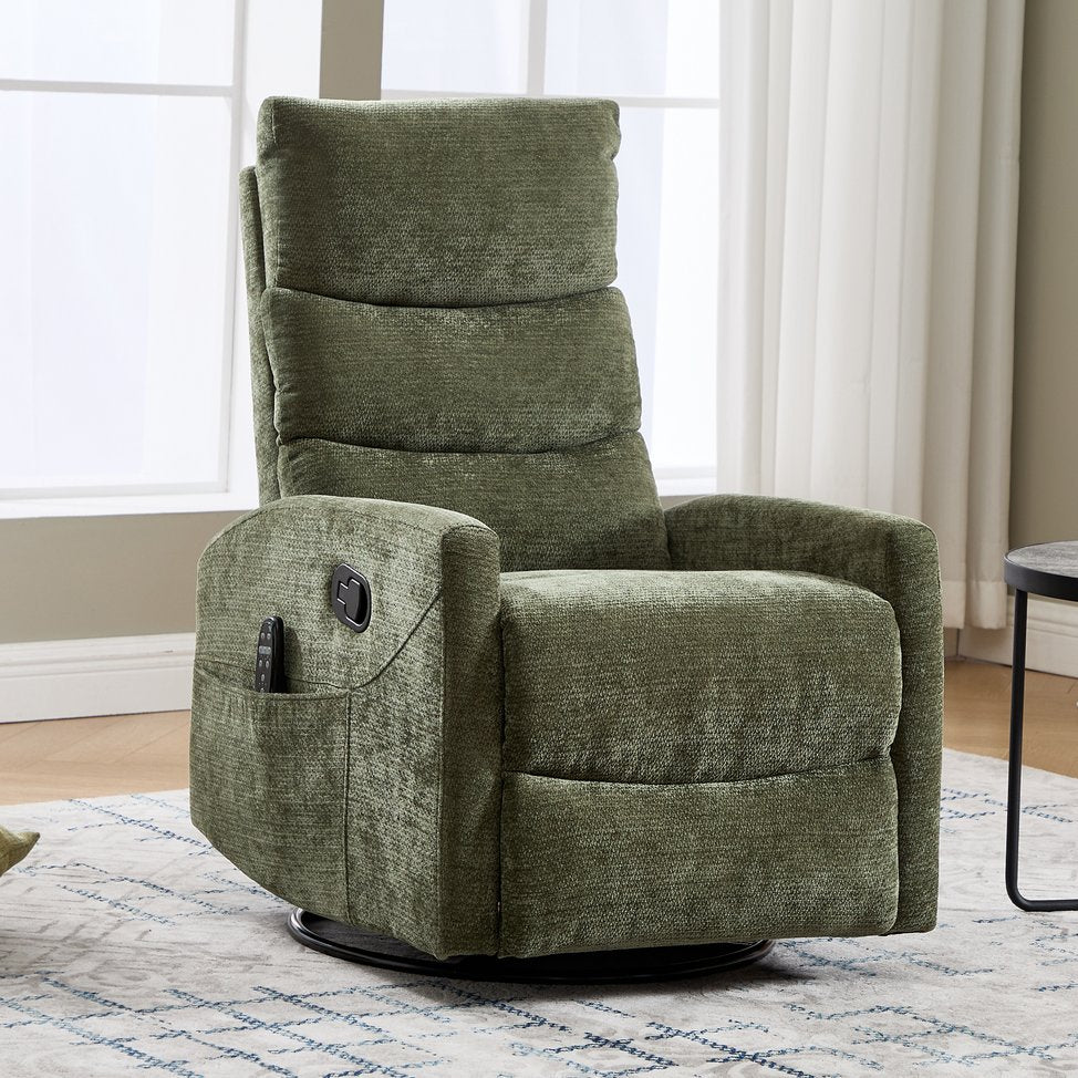 English Elm Heat Massage Rocker Recliner with Swivel Base Vibrating Nodes Lumbar Relief Fabric W3224P357572