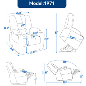 English Elm Emon's Overstuffed Chenille Power Lift Recliner with Massage Heat and Charging Ports Blue W1803S00064