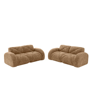 English Elm 2-piece Modular Velvet Sofa Set with Tufted Cloud Cushions for Modern Living Rooms Camel W714S01634