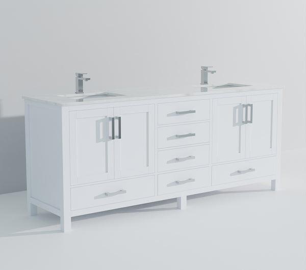 English Elm White 80" Double Bath Vanity with Carrara Marble Top, Soft-Close Drawers, Chrome Faucet Set, Durable B2731P259121