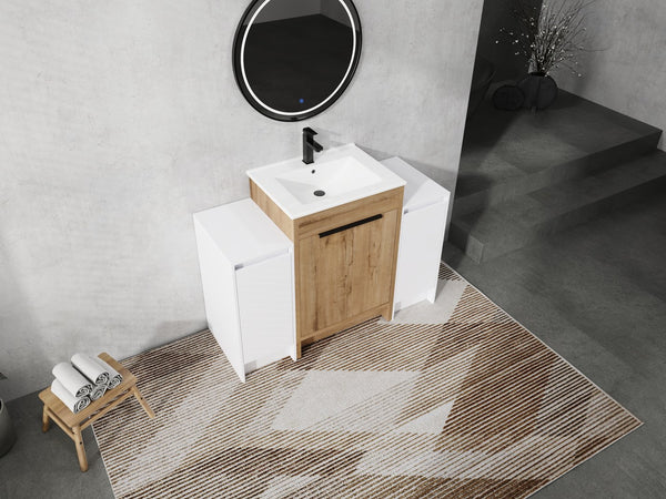 English Elm 48 Inch Freestanding Bathroom Vanity With Ceramic Sink & Soft-Close Doors For Modern Elegance W999S00314