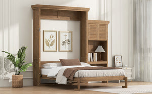 English Elm Queen Size Murphy Bed With Louvered Design, Multi-Storage Solution For Compact Living Spaces N7090004018D-GIGA