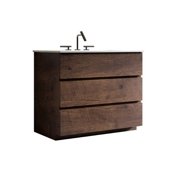 English Elm Tia 36" Walnut Bathroom Vanity With Large Storage, Soft-Close Drawers, And Stylish White Sink Basin W1865S00074-GIGA
