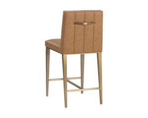 Sunpan Wilbur Barstool - Minimalist Design in Milliken Cognac Faux Leather with Stylish Stainless Steel Legs Counter Height