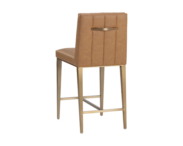 Sunpan Wilbur Barstool - Minimalist Design in Milliken Cognac Faux Leather with Stylish Stainless Steel Legs Counter Height