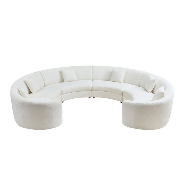 English Elm Mid-Century Bouclé Circle Sectional Sofa — Modular 3-4 Piece High-Back Beige Vintage-Inspired Lounge W3208S00011