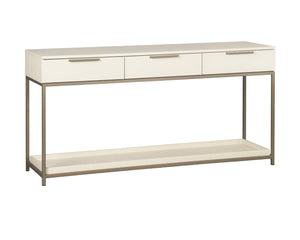 Sunpan Rebel Console Table: Modern Charcoal Oak Design with Soft Close Drawers and Stylish Gold Accents Champagne Gold / Cream