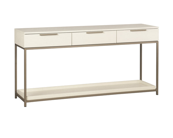 Sunpan Rebel Console Table: Modern Charcoal Oak Design with Soft Close Drawers and Stylish Gold Accents Champagne Gold / Cream