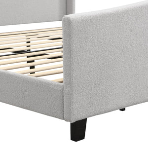 English Elm King Platform Bed Tall Upholstered Teddy Velvet Headboard Boutique Hotel Bedroom Style W1716P419749