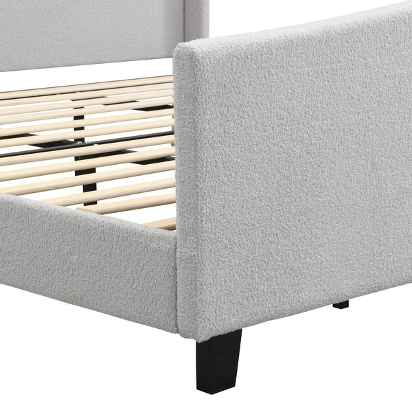 English Elm King Platform Bed Tall Upholstered Teddy Velvet Headboard Boutique Hotel Bedroom Style W1716P419749
