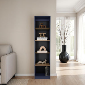English Elm Bookcase Tall 71.1" H 5-Shelf Alby Blue & Natural Oak – Slim Vertical Storage, Modern Home Office Organize B097P395897
