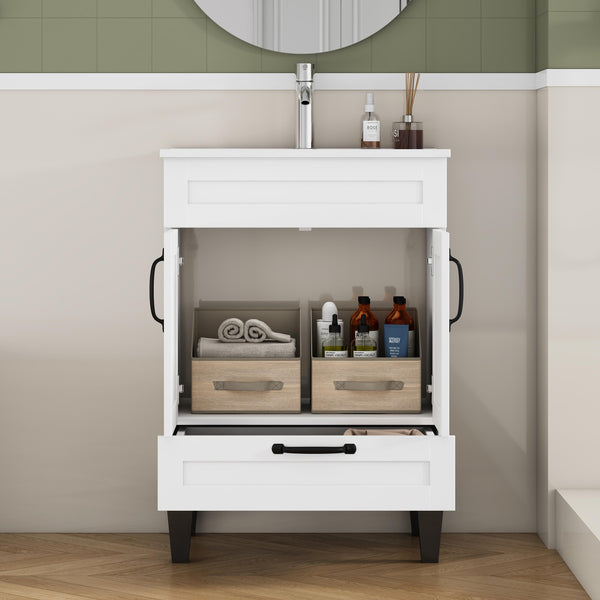 English Elm 24-Inch Modern Bathroom Vanity Cabinet With Sink Combo, Soft Close Doors, Customizable Design, White W3151S00060