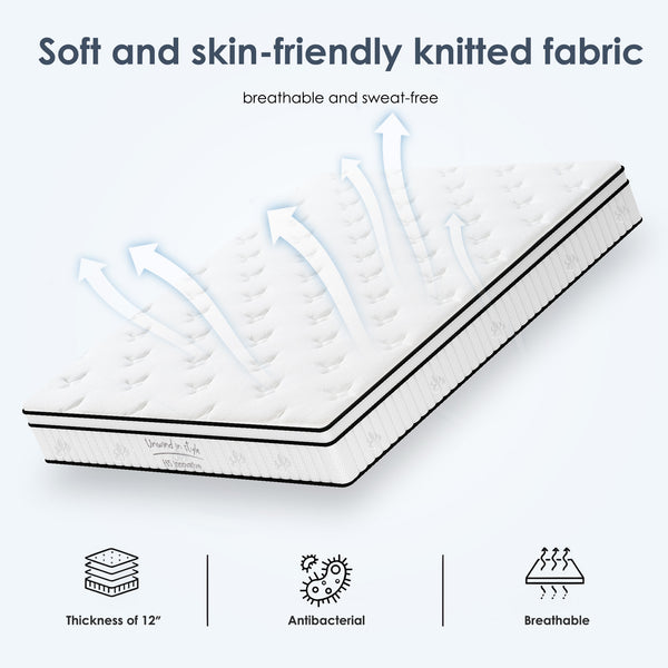 English Elm King Hybrid Mattress 12 Inch Pocketed Coil Memory Foam Medium Firm Cool Sleep W2889P453414