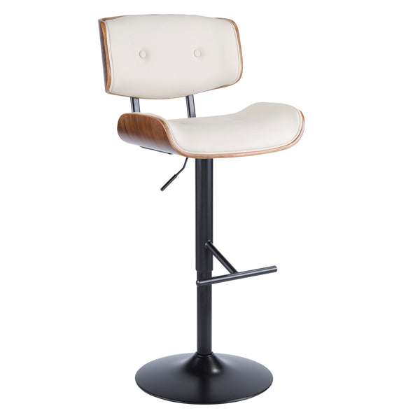 English Elm Mid-century Modern Swivel Barstools Tufted Faux Leather Bentwood Set of Two B202S00950