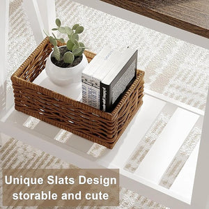 English Elm Farmhouse Narrow End Table with Storage Shelf, White & Light Oak Accent Side Table for Small Spaces T3771P357132