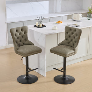 English Elm A&A Furniture Aged Olive Green Swivel Barstools, Adjustable 26"-33" Height, Set Of 2 For Home Bars W1143P195202
