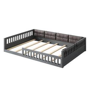 English Elm Wood Full Size Upholstered Platform Bed with Guardrail and Head Pillow, Sleek Silhouette, Sturdy 600lb Capacity Gray WF323090AAE