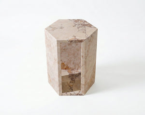 English Elm Genuine Solid Marble Hexagonal Pedestal End Table Polished Stone for Modern Living Pink W1696P407998