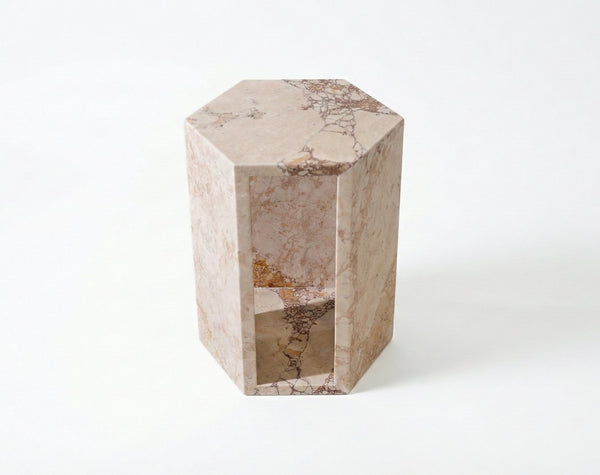 English Elm Genuine Solid Marble Hexagonal Pedestal End Table Polished Stone for Modern Living Pink W1696P407998