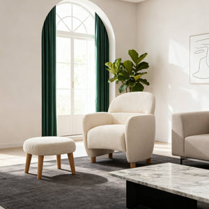 English Elm Modern Upholstered Accent Chair with Ottoman Set for Cozy Reading Nooks and Small Spaces Beige+White W2085P382556
