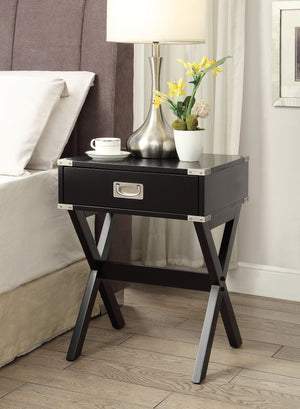 English Elm Babs Square Black Finish Accent Table with Drawer, Metal Corner Accents, X-Base Stability, Durable Design B2726P270996