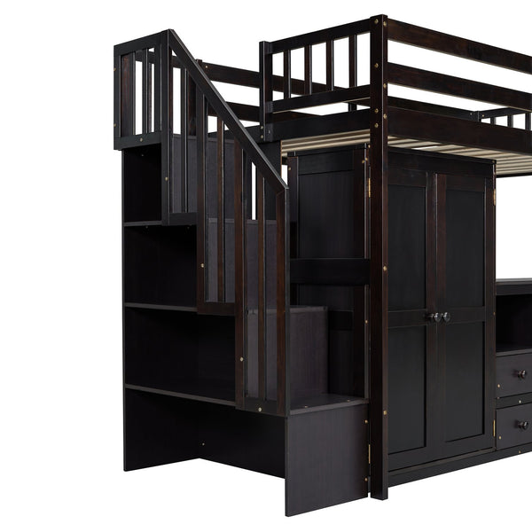 English Elm Queen Murphy Bed with Integrated Desk Cabinet Shelves Space Saving Studio Solution Espresso N708S00013P