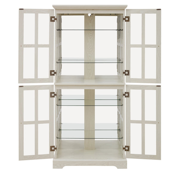 English Elm Curio Clear Glass Display Cabinet with Lattice Doors, Adjustable Shelves, E26 Bulb Included, Vintage Chic White W2275P231687