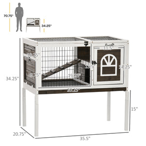 English Elm Pawhut Fir Wood Indoor Rabbit Hutch Elevated Pet Cage with Run Ramp and Tray W2225P173742