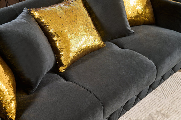 English Elm Lippa Quilted Sleeper Loveseat with Gold Steel Legs Storage and Foam Cushion Seat Black B009S02233