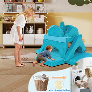 English Elm 15pcs Modular Toddler Play Couch Set Velvet Foam Fort Building Playroom Seating Cyan T5880P493416