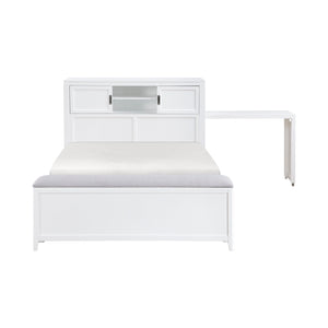 English Elm Gray Full Platform Bed with Bookcase Headboard Fold Out Desk Drawers and Footboard Bench White B011S02326
