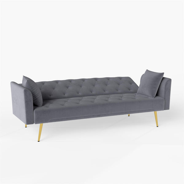 English Elm Modern Tufted Velvet Sleeper Sofa Retro Style Convertible Fold Flat for Compact Spaces Gray W2353P399461