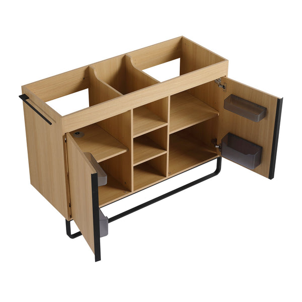 English Elm 48" Freestanding Bathroom Vanity Cabinet with 2 Soft-Close Doors, 3 Open Shelves, Towel Hanger, Boxes Designed for Organized Storage W999P376885
