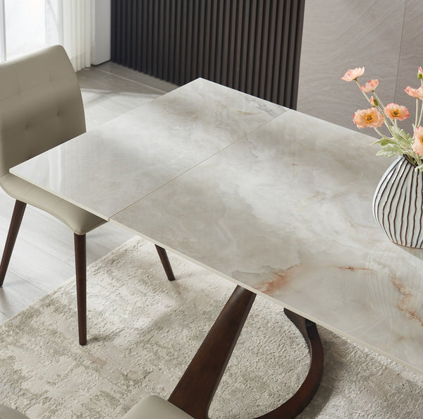 English Elm Retractable Sintered Stone Extendable Dining Table Seats Eight with Steel Base W5630S00001