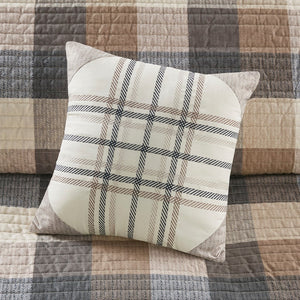 English Elm 6 Piece Reversible Herringbone Quilt Set With Cozy Buffalo Plaid & Embroidered Pillows - Full/Queen B03597577