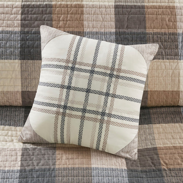 English Elm 6 Piece Reversible Herringbone Quilt Set With Cozy Buffalo Plaid & Embroidered Pillows - Full/Queen B03597577