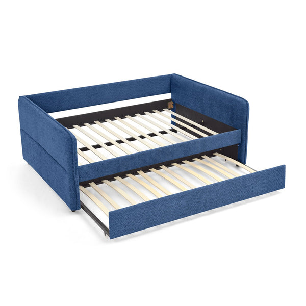 English Elm Full Size Boucle Daybed with Pop up Trundle Tufted Upholstered Sofa Sleeping Blue W1413S00176
