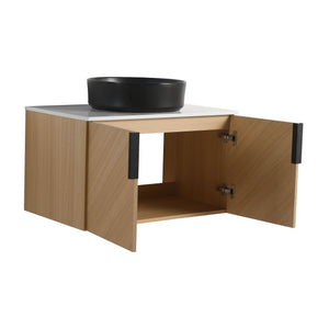English Elm 30" Bathroom Vanity - Sleek Wall-Mounted Design With Ceramic Sink, Soft-Close Doors, Light Oak Finish W999S00444