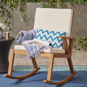 English Elm Champlain Outdoor Acacia Wood Rocking Chair with Cross-back Design and Cushions Cream 62685.00