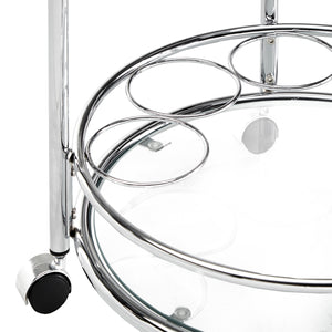 Homelegance By Top-Line Carlos Chrome Finish Round Metal Glass Top Bar Cart Chrome Metal