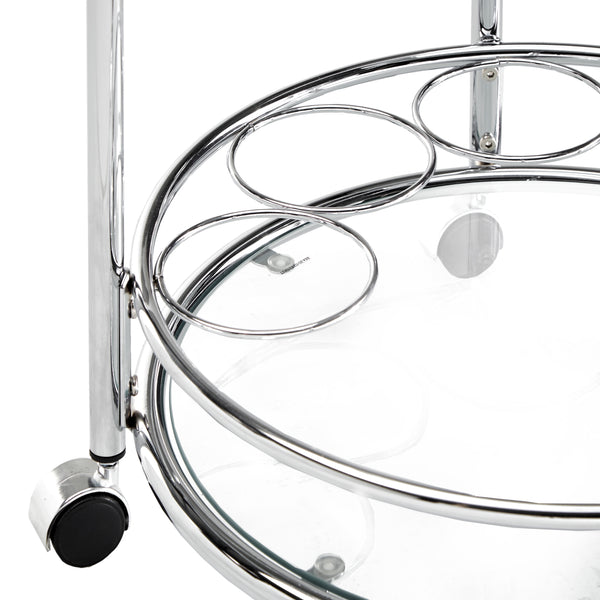 Homelegance By Top-Line Carlos Chrome Finish Round Metal Glass Top Bar Cart Chrome Metal