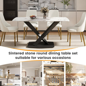 English Elm 63"Modern Elegant Artificial Stone Dining Table With Black Metal Legs - Seats 6, Easy Maintenance W1535S00536