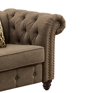 English Elm Brown Tufted Accent Chair with Pillow and Box Seat Design, Button-Tufted Arms, Pocket Coil Comfort B062P209145