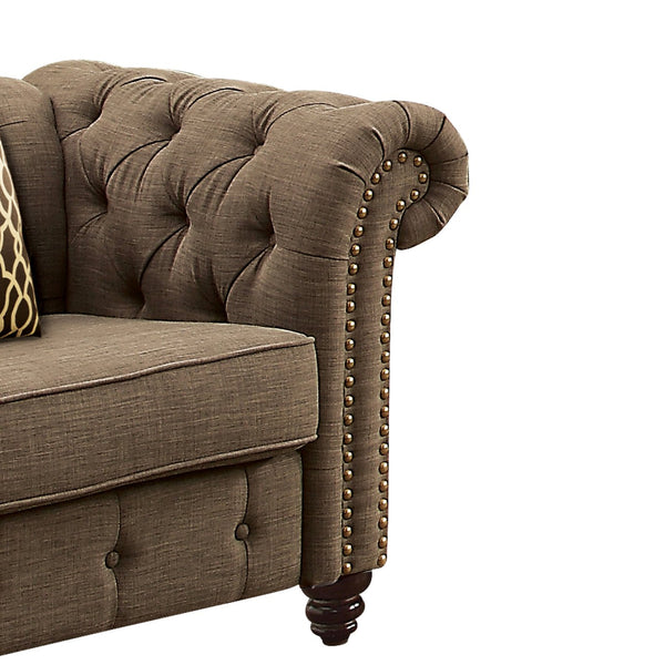 English Elm Brown Tufted Accent Chair with Pillow and Box Seat Design, Button-Tufted Arms, Pocket Coil Comfort B062P209145