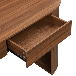English Elm Storage Writing Desk with Curved Base Open Shelves and Drawers for Home Office Dark Walnut N757P306285D
