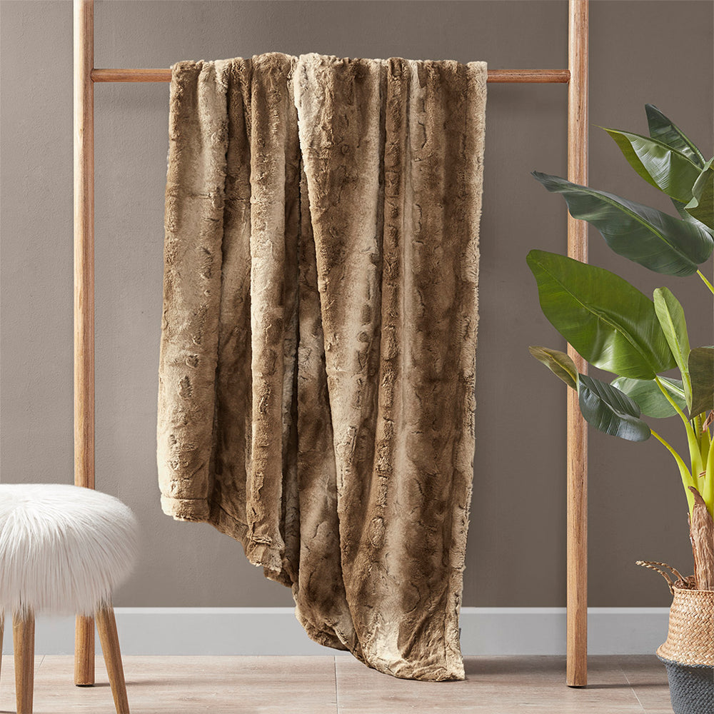 JLA Home Madison Park - Oversized Faux Fur Throw Blanket with Reversible Faux Mink, OEKO-TEX Plush Cozy Modern Glam Draping MP50-1911