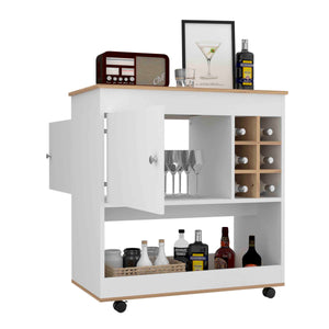 English Elm Camelia Elegant Bar Cart with Six Bottle Cubbies, Smooth Casters, Lower Shelf and Cabinet Storage Multicolor 39.8 L x 23.6 W x 7.9 H B20092081